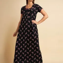 Sweet Dreams Black Cotton Printed Nighty-picture-43