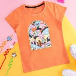 Pantaloons Junior Orange & Blue Cotton Printed T-Shirt-picture-41