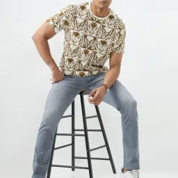 Spykar Off White Printed Slim Fit T-Shirts image 5