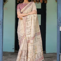 MAHARANI COUTURE Ethnic Motifs Cotton Kanjeevaram Saree Matching Blouse & Tassels on Edges image 3