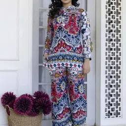 NKV Women Printed Top with Palazzos Co-ord Set-image-3