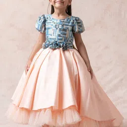 THETAA Girls Printed Silk Fit and Flare Dress-image-12