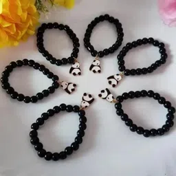 Rodya Unisex Set Of 6 Black Elasticated Handcrafted Panta hanging Casual Bracelet image 1