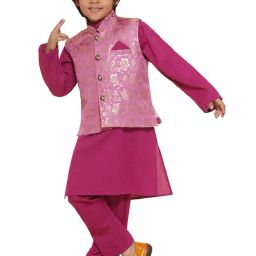 AJ Dezines Kids Pink Floral Print Full Sleeves Kurta, Pyjamas & Waistcoat-picture-41