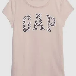 GAP Girls Floral Logo Printed Round Neck Pure Cotton T-Shirt-image-64