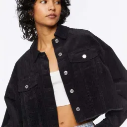 Forever 21 Black Cotton Striped Jacket-image-92
