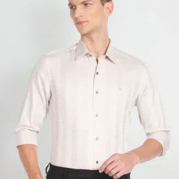 Arrow New York Beige Cotton Slim Fit Striped Shirt-picture-37