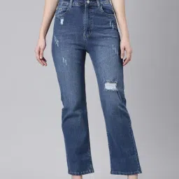 SHOWOFF Blue Denim Distressed Mid Rise Jeans-image-11