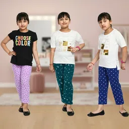 YK Girls Pack Of 3 Pure Cotton Floral Printed Lounge Pants-picture-19