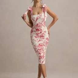 Outzidr Women Floral Printed Shoulder Straps Tie-Ups Bodycon Midi Dress-picture-38