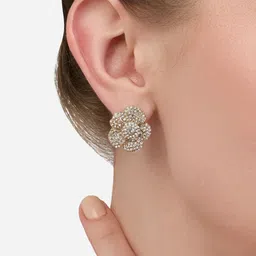 AMI Gold-Plated Austrian Diamonds Studded Dazzling Floral Studs image 5