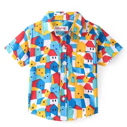 Babyhug Cotton Woven Half Sleeves House Print Shirt - Multicolour-picture-21