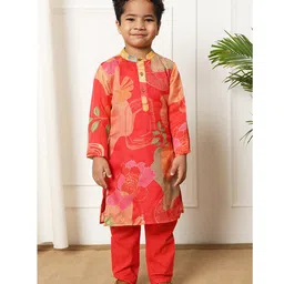 READIPRINT Full Sleeves Floral Printed Kurta & Pyjama - Red-picture-27