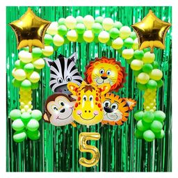 Bubble Trouble Jungle Theme Birthday Decoration Kit For Boys/Girls 51 Pcs Combo Set Animal Foil Balloon,Green Birthday Backdrop Foil Curtain,Number foil balloon,Green-picture-26
