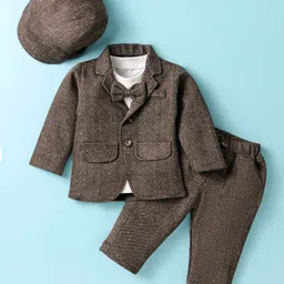 Robo Fry Lycra Knit Full Sleeves Blazer T-Shirt & Trouser With Hat & Attached Bow - Brown-picture-38