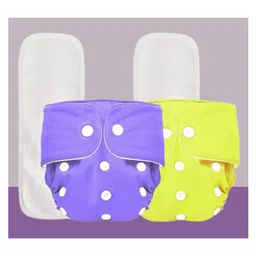 The Cheeky Kidzz Baby 2 Reusable Pocket Style Cotton Cloth Diapers With 2 Microfiber Bamboo White Insert Pads (0-24 Months) (Purple & Yellow)-picture-15