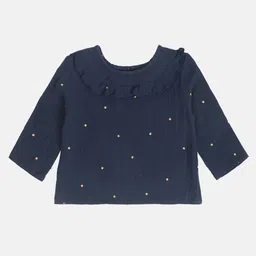 MINI KLUB Cotton Full Sleeves Frill Detailed Polka Dots Foil Printed Woven Top - Blue-picture-20