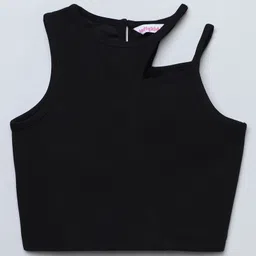 Taffykids Knit Sleeveless Self Design Cut Out Detailed Crop Top - Black-image-2