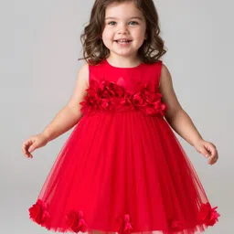 Mark & Mia Sleeveless Solid Color Corsage Detailing Flared Frock Style Party Onesie - Red-picture-12