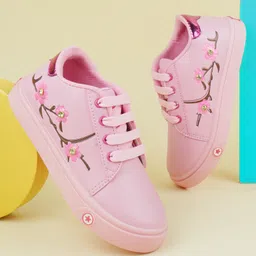 KATS Floral Designed & Rhinestones Embellished Lace Up Shoes - Pink-image-26