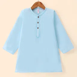 Babyhug Cambric Woven Full Sleeves Embroidered Kurta & Dhoti Set - Sky Blue image 2