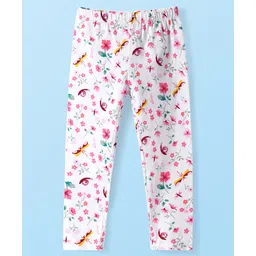 Babyhug Cotton Lycra Knit Full Length Leggings With Floral & Polka Dot Print Pack of 3 - White Pink & Red image 2