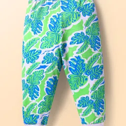 Babyhug Single Jersey Knit Full Length Lounge Pant With Leaf Print - Green & Blue image 2
