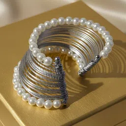 Anouk Set Of 2 Rhodium-Plated Pearls Beaded Cuff Bracelets image 4