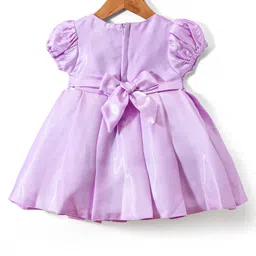 Babyhug Woven Half Puffed Sleeves Fit & Flared Party Frock with Booties Floral Applique - Lavender image 3