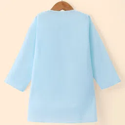 Babyhug Cambric Woven Full Sleeves Embroidered Kurta & Dhoti Set - Sky Blue image 3