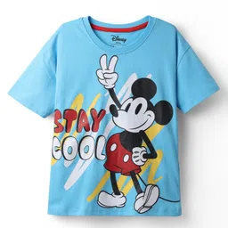 Honeyhap Disney 100% Cotton Half Sleeve Oversize Drop Shoulder T-Shirt & Shorts With Mickey Mouse Graphics And Badge Detailing - Blue image 3