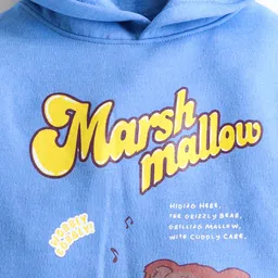 Cherry Crumble By Nitt Hyman Full Sleeves Marsh Mallow Text & Bear Printed Hooded Sweatshirt - Sky Blue image 5