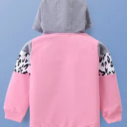 Mark & Mia Terry Knit Full Sleeves Cut & Sew Winter Wear Hooded SweatJacket & Lounge Pant Set with T-Shirt & Cheetah Print - Pink image 5