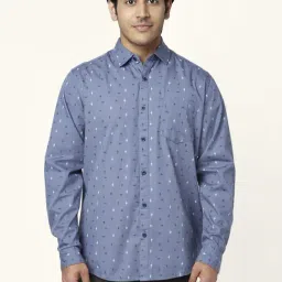 YU by Pantaloons Dark Blue Cotton Slim Fit Printed Shirt-image-38