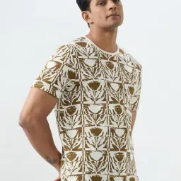 Spykar Off White Printed Slim Fit T-Shirts image 3