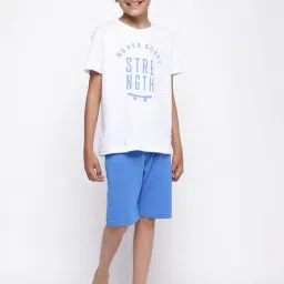 Lil Tomatoes Kids White & Blue Printed T-Shirt with Shorts-picture-30