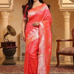 HERE&NOW Woven Design Zari Silk Blend Handloom Banarasi Saree-picture-22