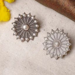 Teejh Ethnic Shaaravi Silver Oxidized Stud Earrings-picture-2