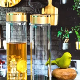 White Gold Transparent Glass Water Bottles (0.5 L) - Set of 2-picture-33