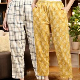 Kryptic Mustard & Off White Cotton Relaxed Fit Printed Lounge Pants - Pack of 2-picture-37