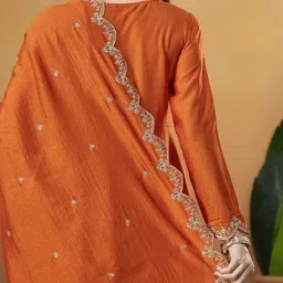 HERE&NOW Women Floral Embroidered Panelled Thread Work Kurta with Trousers & With Dupatta image 2