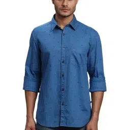 Parx Blue Cotton Slim Fit Printed Shirt-picture-18