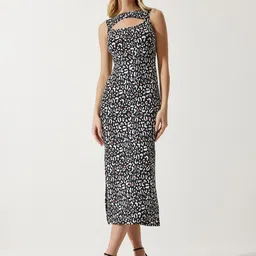 Happiness istanbul Animal Print Asymmetric Neck Sheath Midi Dress-picture-41