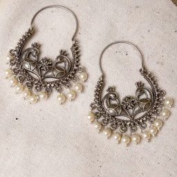 Teejh Ethnic Bhuvika Silver Oxidized Hoop Earrings-picture-30