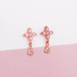 GIVA 92.5 Sterling Silver Rose Gold Glittering Blossom Drop Earrings-image-12