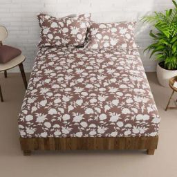 Bianca La-vogue Bronz & White Microfibre 152 TC Extra Smooth Double Size Bed Sheet with Pillow Cover-picture-45