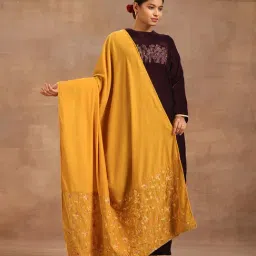 true Browns Mustard Velvet Embroidered Shawl-image-68