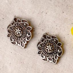 Teejh Ethnic Pranavee Silver Oxidized Stud Earrings-picture-0