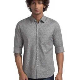 Parx Grey Cotton Slim Fit Printed Shirt-picture-27