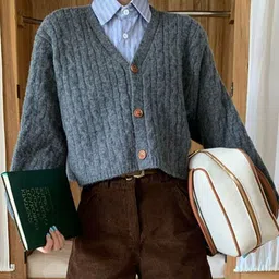 LULU & SKY Women Ribbed Cable Knit V-neck Crop Cardigan-picture-26